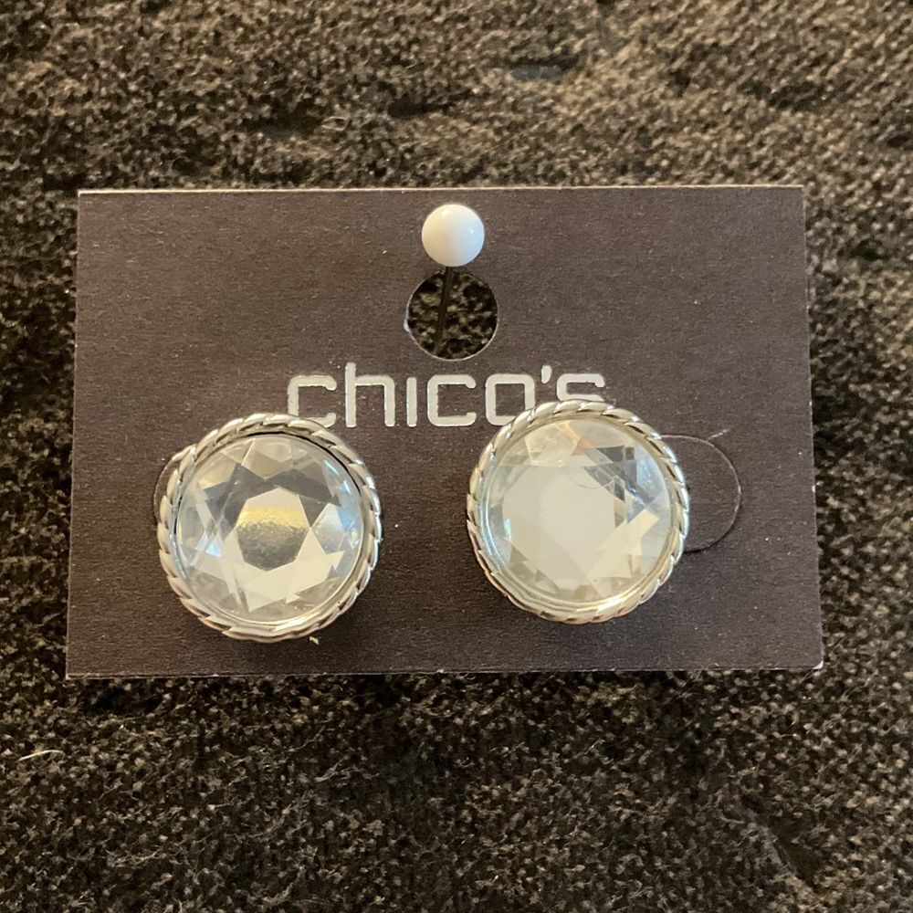 0012-New‎ Chico's Silver Earrings with Clear Accents